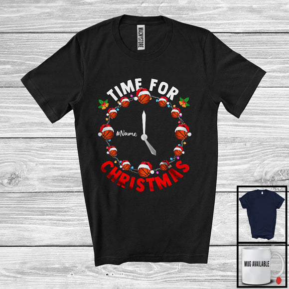 MacnyStore - Personalized Time For Christmas; Cheerful X-mas Santa Basketball As Clock; Custom Name Player T-Shirt