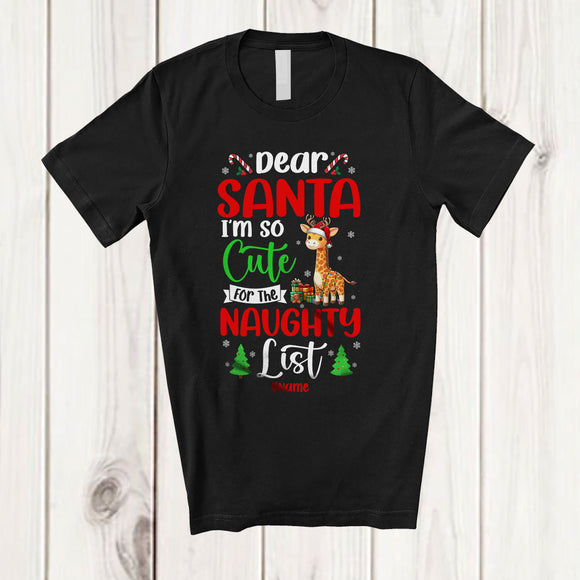 MacnyStore - Personalized Too Cute For Santa's Naughty List; Amusing Christmas Custom Name Giraffe T-Shirt