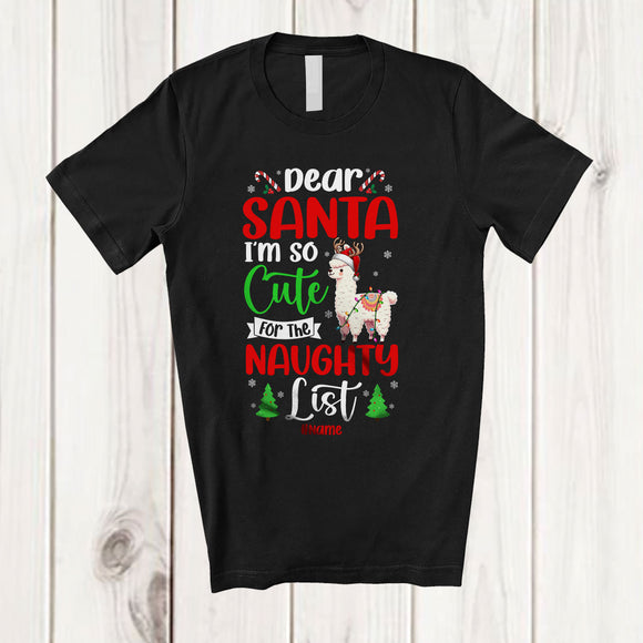 MacnyStore - Personalized Too Cute For Santa's Naughty List; Amusing Christmas Custom Name Llama T-Shirt