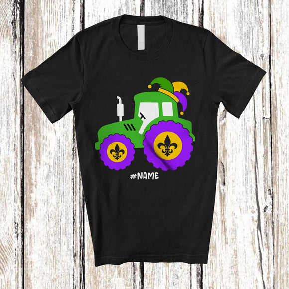 MacnyStore - Personalized Tractor Mardi Gras Jester Hat; Amazing Mardi Gras Boys Custom Name Tractor Driver T-Shirt