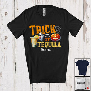 MacnyStore - Personalized Trick Or Tequila; Sarcastic Halloween Boo Pumpkin; Custom Name Drinking Drunker T-Shirt