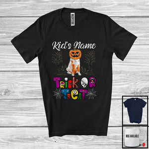 MacnyStore - Personalized Trick Or Treat, Humorous Halloween Australian Shepherd Custom Name, Pumpkin Face T-Shirt