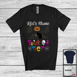 MacnyStore - Personalized Trick Or Treat, Humorous Halloween Cat Owner Custom Name, Pumpkin Face T-Shirt