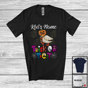 MacnyStore - Personalized Trick Or Treat, Humorous Halloween Duck Custom Name, Pumpkin Face Farmer T-Shirt