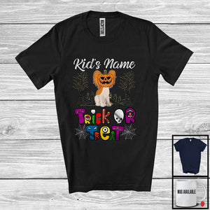 MacnyStore - Personalized Trick Or Treat, Humorous Halloween Papillon Custom Name, Pumpkin Face T-Shirt