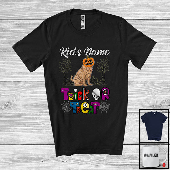 MacnyStore - Personalized Trick Or Treat, Humorous Halloween Shar Pei Custom Name, Pumpkin Face T-Shirt