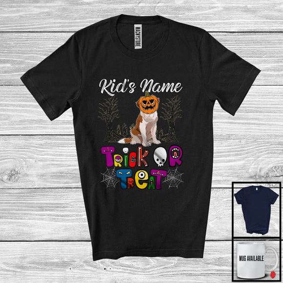 MacnyStore - Personalized Trick Or Treat, Humorous Halloween St. Bernard Custom Name, Pumpkin Face T-Shirt