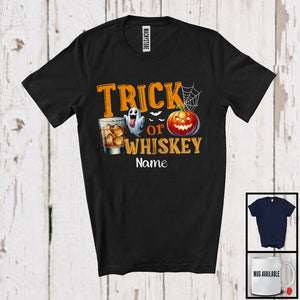 MacnyStore - Personalized Trick Or Whiskey; Sarcastic Halloween Boo Pumpkin; Custom Name Drinking Drunker T-Shirt