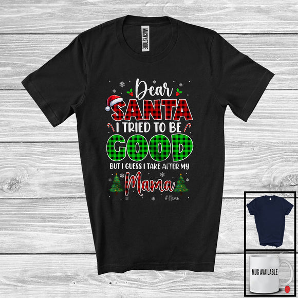 MacnyStore - Personalized Tried To Be Good Take After My Mama; Plaid Christmas Santa; Custom Name Family T-Shirt