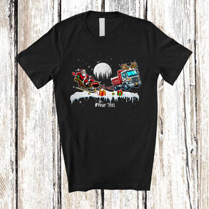 MacnyStore - Personalized Truck Sledding Santa Sleigh; Amusing Christmas Sweater Custom Name Trucker Driver T-Shirt