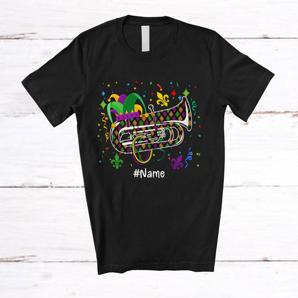 MacnyStore - Personalized Tuba With Mardi Gras Beads Jester Hat; Lovely Custom Name Tuba Player Team T-Shirt