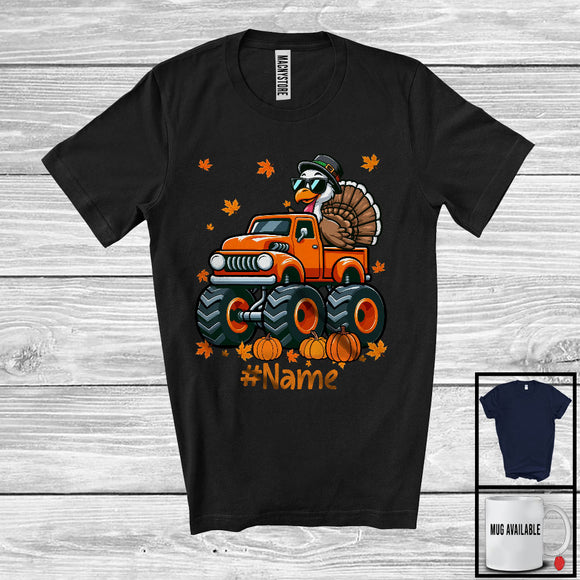 MacnyStore - Personalized Turkey Driving Monster Truck; Amazing Thanksgiving Turkey Driver; Custom Name Family T-Shirt