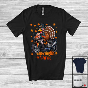 MacnyStore - Personalized Turkey Driving Motorbike; Amazing Thanksgiving Turkey Biker; Custom Name Family T-Shirt