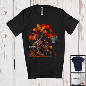 MacnyStore - Personalized Turkey Playing Basketball Team; Joyful Thanksgiving Fall Tree Custom Name Player T-Shirt