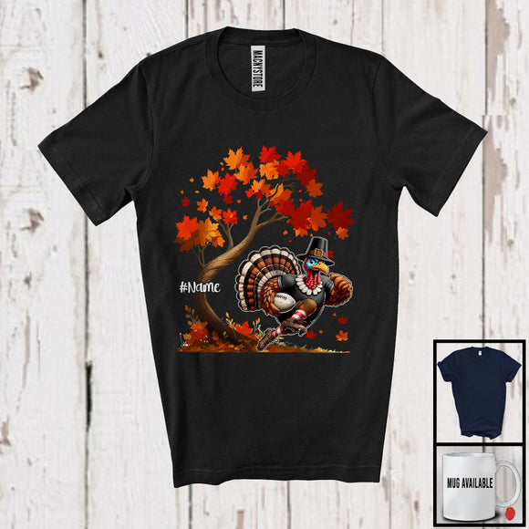 MacnyStore - Personalized Turkey Playing Football Team; Joyful Thanksgiving Fall Tree Custom Name Player T-Shirt