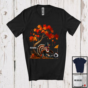 MacnyStore - Personalized Turkey Playing Footgolf Team; Joyful Thanksgiving Fall Tree Custom Name Player T-Shirt