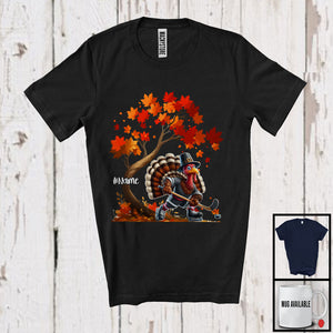 MacnyStore - Personalized Turkey Playing Hockey Team; Joyful Thanksgiving Fall Tree Custom Name Player T-Shirt