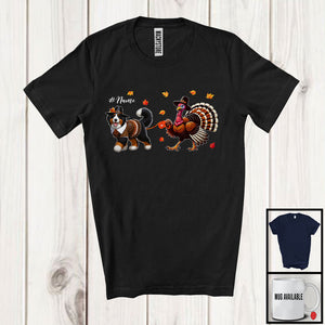 MacnyStore - Personalized Turkey Walking With Bernedoodle; Happy Thanksgiving Custom Name Family T-Shirt