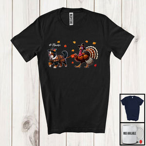 MacnyStore - Personalized Turkey Walking With Bernese Mountain; Happy Thanksgiving Custom Name Family T-Shirt