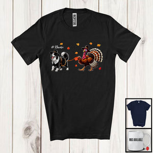 MacnyStore - Personalized Turkey Walking With Border Collie; Happy Thanksgiving Custom Name Family T-Shirt