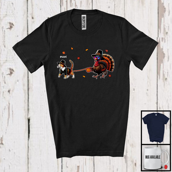 MacnyStore - Personalized Turkey Walking With Cat; Awesome Thanksgiving Custom Name Cat; Farmer T-Shirt