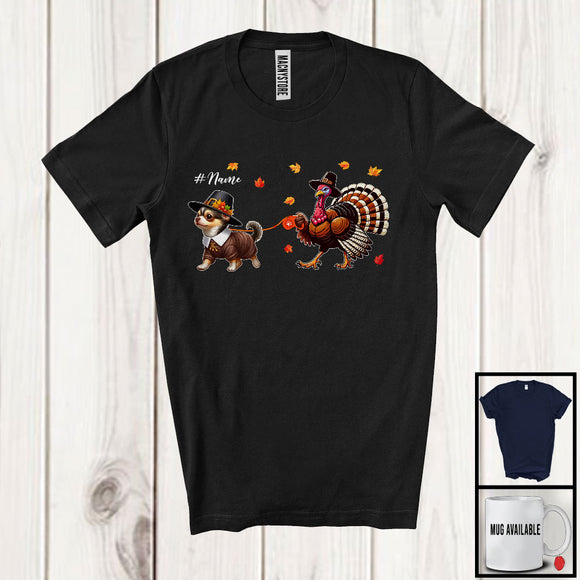 MacnyStore - Personalized Turkey Walking With Chihuahua; Happy Thanksgiving Custom Name Family T-Shirt