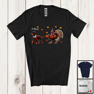 MacnyStore - Personalized Turkey Walking With Dobermann; Happy Thanksgiving Custom Name Family T-Shirt