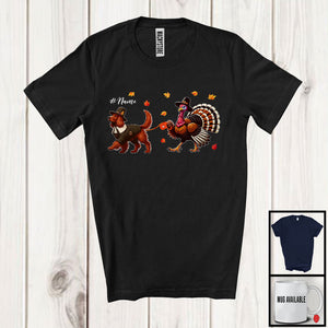 MacnyStore - Personalized Turkey Walking With Irish Setter; Happy Thanksgiving Custom Name Family T-Shirt