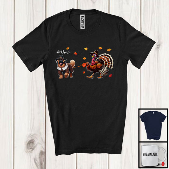 MacnyStore - Personalized Turkey Walking With Leonberger; Happy Thanksgiving Custom Name Family T-Shirt