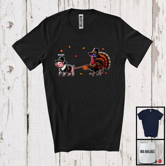 MacnyStore - Personalized Turkey Walking With Pig; Awesome Thanksgiving Custom Name Pig; Farmer T-Shirt