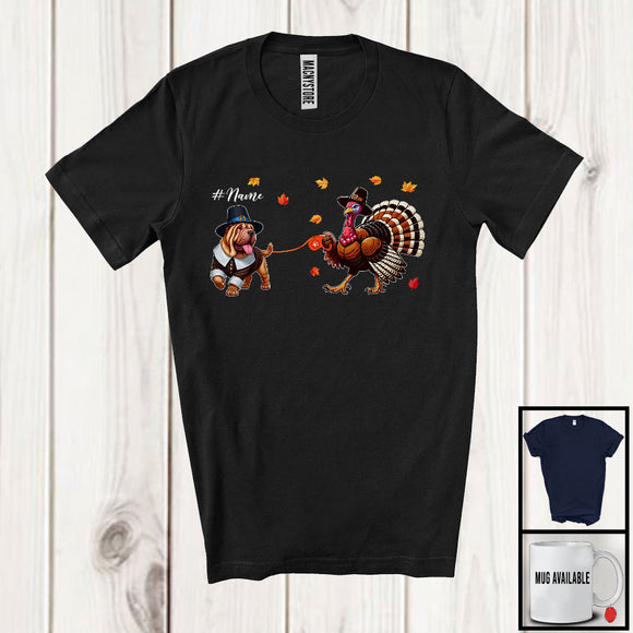 MacnyStore - Personalized Turkey Walking With Shar Pei; Happy Thanksgiving Custom Name Family T-Shirt