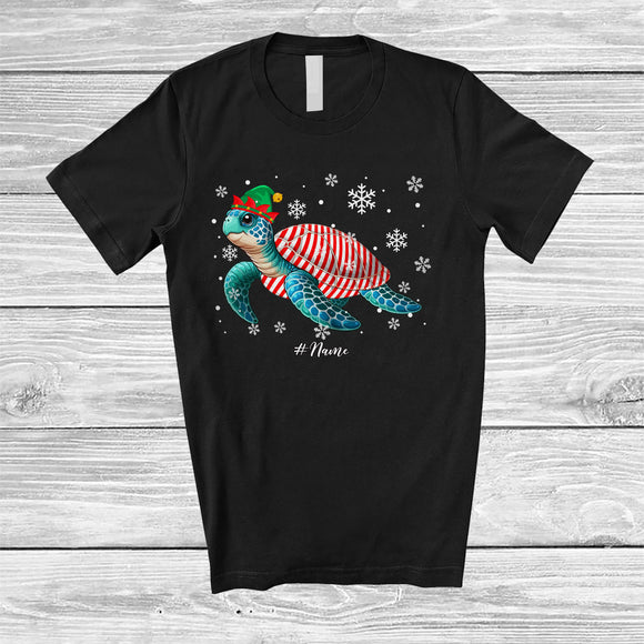 MacnyStore - Personalized Turtle Candy Canes Cosplay; Lovely Christmas Custom Name Elf Turtle; Sea Animal T-Shirt