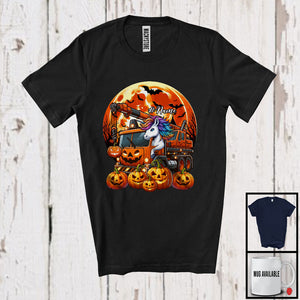 MacnyStore - Personalized Unicorn Driving Crane Truck; Creepy Halloween Moon Custom Name Driver T-Shirt