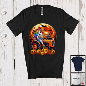 MacnyStore - Personalized Unicorn Driving Tractor; Creepy Halloween Moon Custom Name Driver T-Shirt