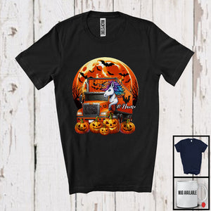 MacnyStore - Personalized Unicorn Driving Truck; Creepy Halloween Moon Custom Name Driver T-Shirt