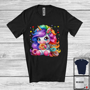 MacnyStore - Personalized Unicorn Eating Donut; Adorable Custom Name Boys Girls Donut Lover T-Shirt