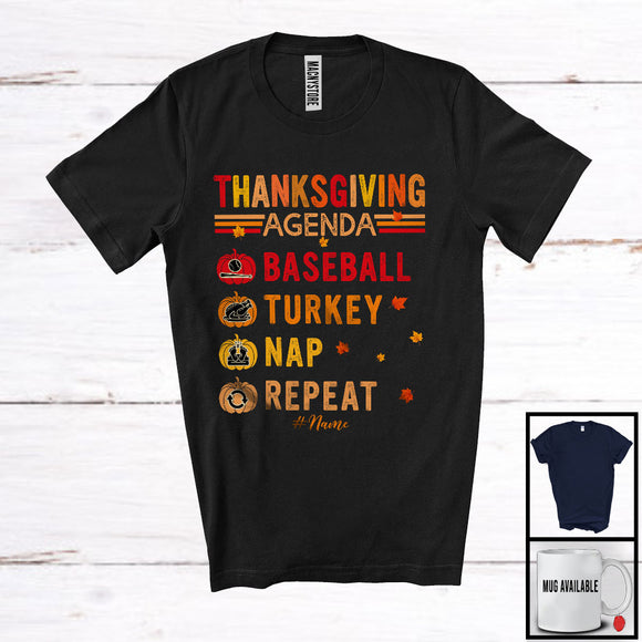 MacnyStore - Personalized Vintage Baseball Turkey Nap Repeat; Joyful Thanksgiving Custom Name Baseball Player T-Shirt