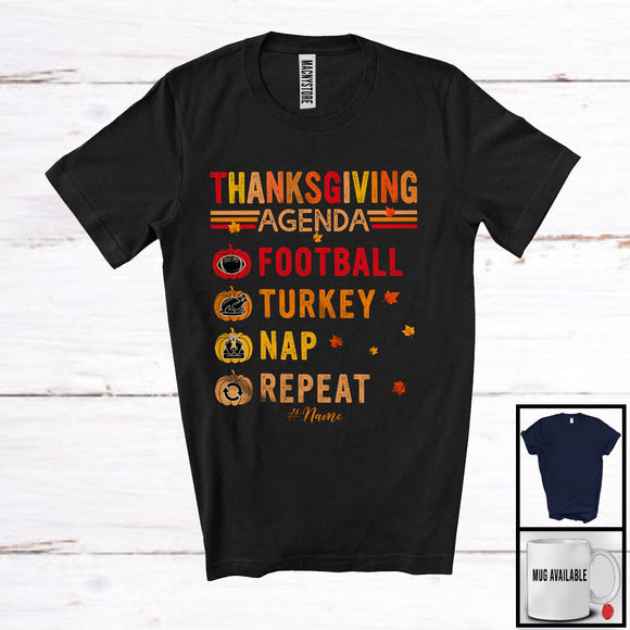 MacnyStore - Personalized Vintage Football Turkey Nap Repeat; Joyful Thanksgiving Custom Name Football Player T-Shirt