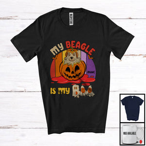 MacnyStore - Personalized Vintage Retro Beagle Is My Boo; Scary Ghost In Pumpkin; Custom Name T-Shirt