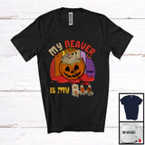 MacnyStore - Personalized Vintage Retro Beaver Is My Boo; Scary Ghost In Pumpkin; Custom Name T-Shirt