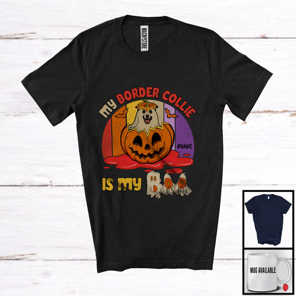 MacnyStore - Personalized Vintage Retro Border Collie Is My Boo; Scary Ghost In Pumpkin; Custom Name T-Shirt