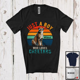 MacnyStore - Personalized Vintage Retro Boy Who Loves Cheetahs; Lovely Custom Name Animal Sunglasses T-Shirt