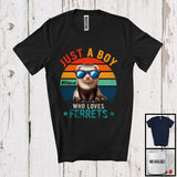 MacnyStore - Personalized Vintage Retro Boy Who Loves Ferrets; Lovely Custom Name Animal Sunglasses T-Shirt