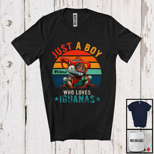 MacnyStore - Personalized Vintage Retro Boy Who Loves Iguanas; Lovely Custom Name Animal Sunglasses T-Shirt