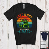 MacnyStore - Personalized Vintage Retro Boy Who Loves Lizards; Lovely Custom Name Animal Sunglasses T-Shirt