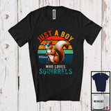 MacnyStore - Personalized Vintage Retro Boy Who Loves Squirrels; Lovely Custom Name Animal Sunglasses T-Shirt