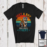 MacnyStore - Personalized Vintage Retro Boy Who Loves Tigers; Lovely Custom Name Animal Sunglasses T-Shirt