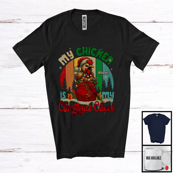 MacnyStore - Personalized Vintage Retro Chicken Is My Christmas Cheer; Lovely Santa Custom Name T-Shirt