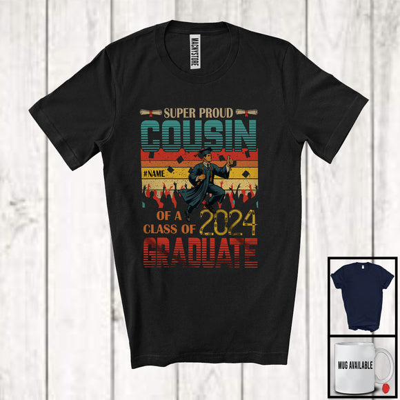 MacnyStore - Personalized Vintage Retro Cousin Class Of 2024 Graduate, Super Proud Graduation Custom Name Boy Family T-Shirt