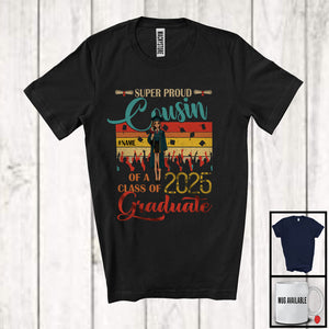 MacnyStore - Personalized Vintage Retro Cousin Class Of 2025 Graduate, Super Proud Graduation Custom Name Girl Family T-Shirt